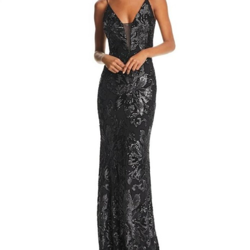 Avery Black Sequined Evening Dress, Size 6, NWT